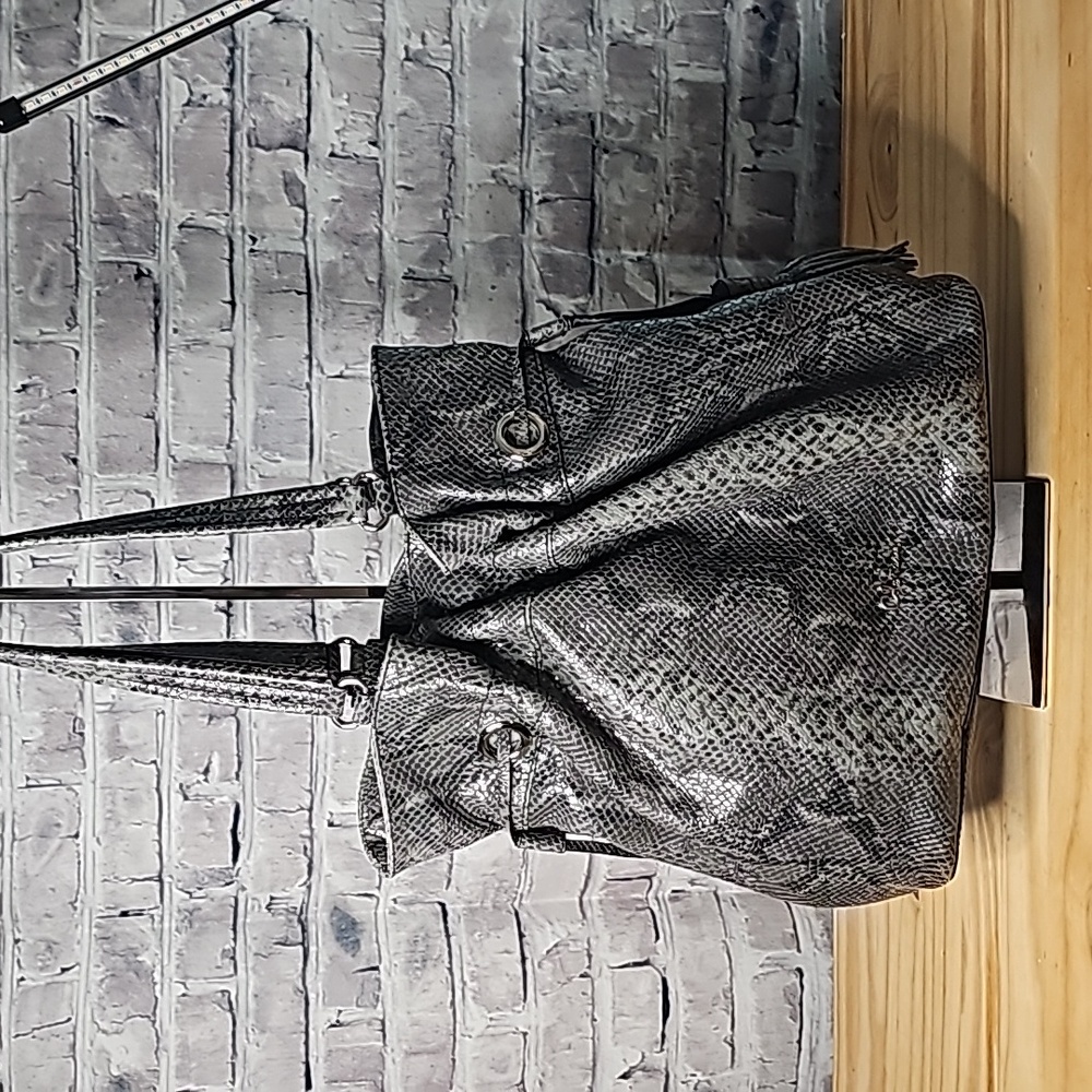 Cole Haan Black and Gray Snake-Embossed Shoulder Bag